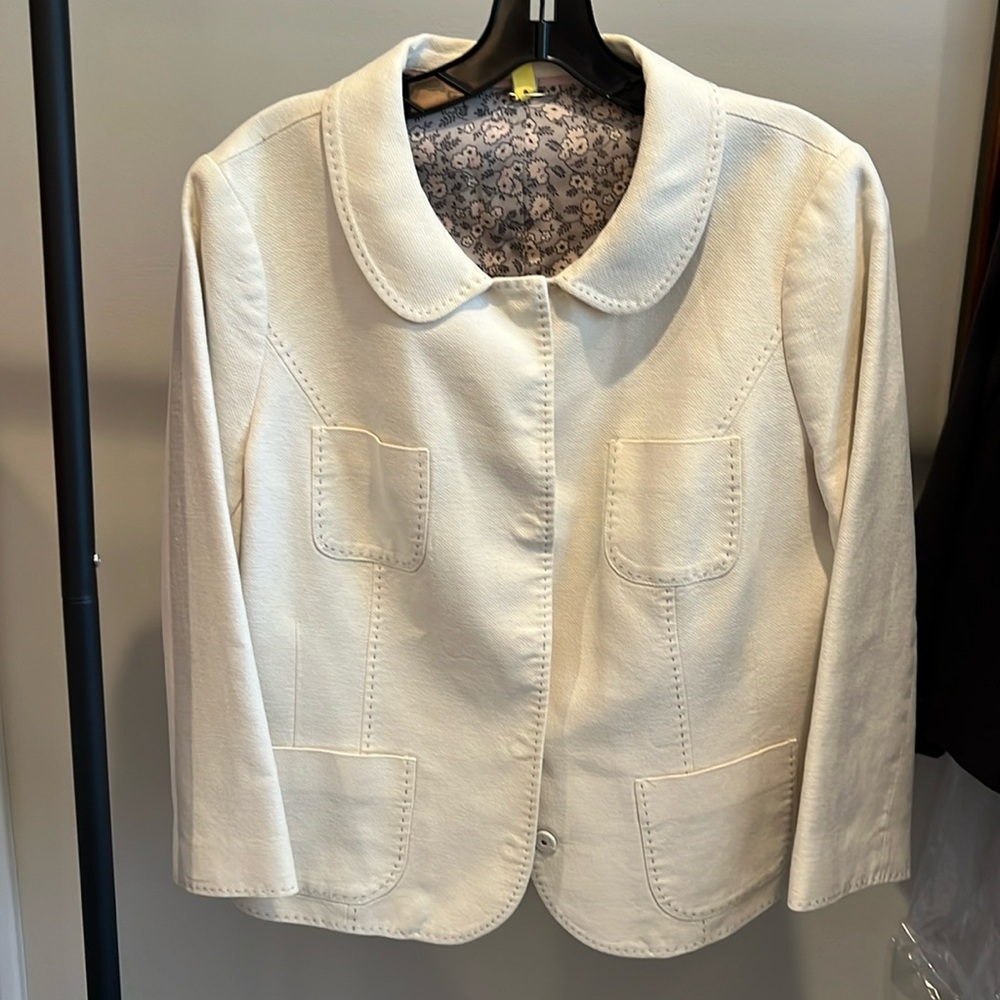 EUC BODEN jacket in linen/cotton blend. Creamy white, pick-stitched in grey - Picture 2 of 12